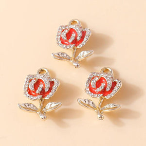 10Pcs Crystal Rose Charm Pendant Silver Women Jewelry Making