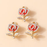 10Pcs Crystal Rose Charm Pendant Silver Women Jewelry Making