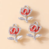 10Pcs Crystal Rose Charm Pendant Silver Women Jewelry Making