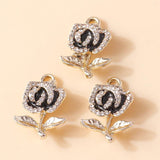 10Pcs Crystal Rose Charm Pendant Silver Women Jewelry Making