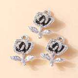 10Pcs Crystal Rose Charm Pendant Silver Women Jewelry Making