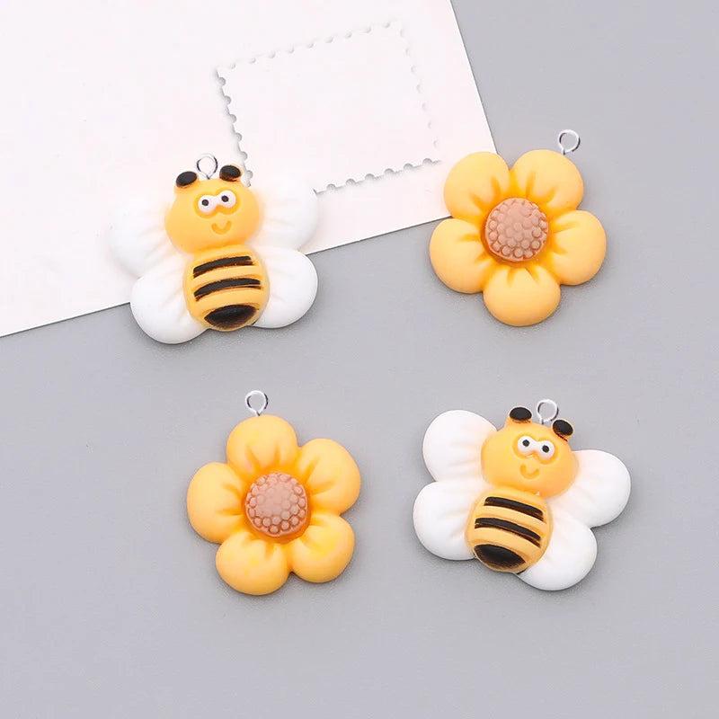10pcs Bee Flowers Resin Charms for Earring Keychain Jewelry Making
