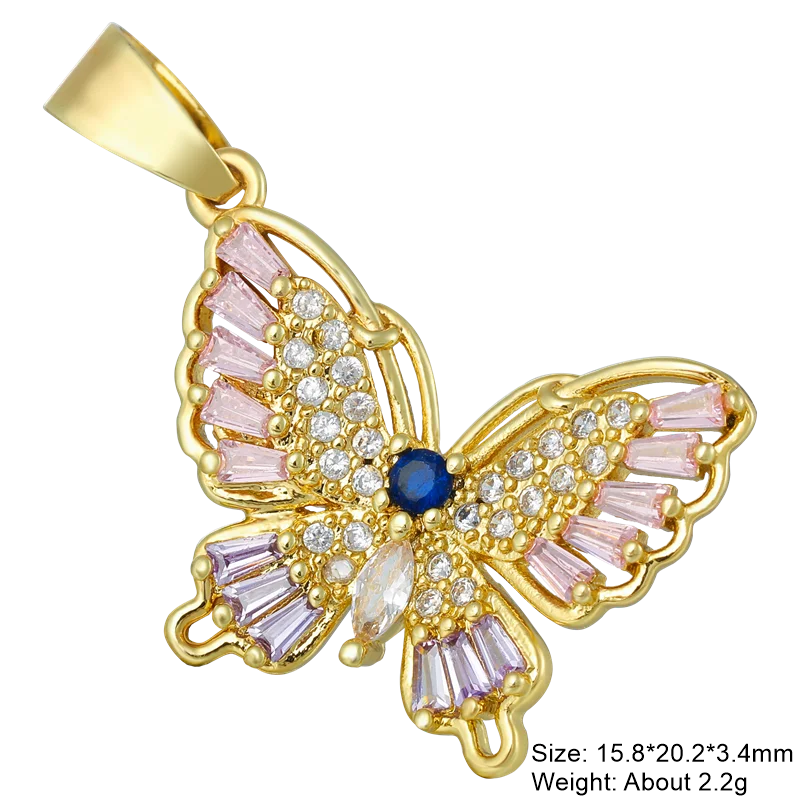 18K Gold Plated CZ Butterfly Charms DIY Christmas Jewelry