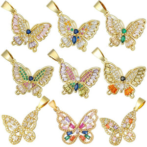 18K Gold Plated CZ Butterfly Charms DIY Christmas Jewelry