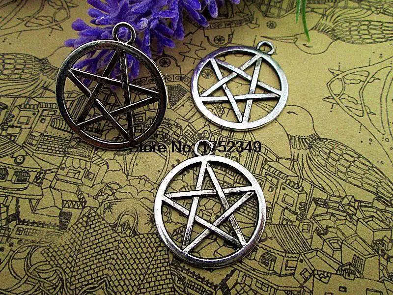 20pcs Pentagram Charms Tibetan Silver Tone Pendants 20x25mm