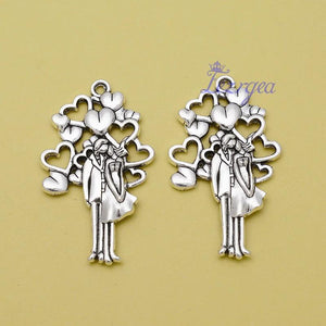 6pcs/Lots Antique Silver Wedding Heart Charms Pendant