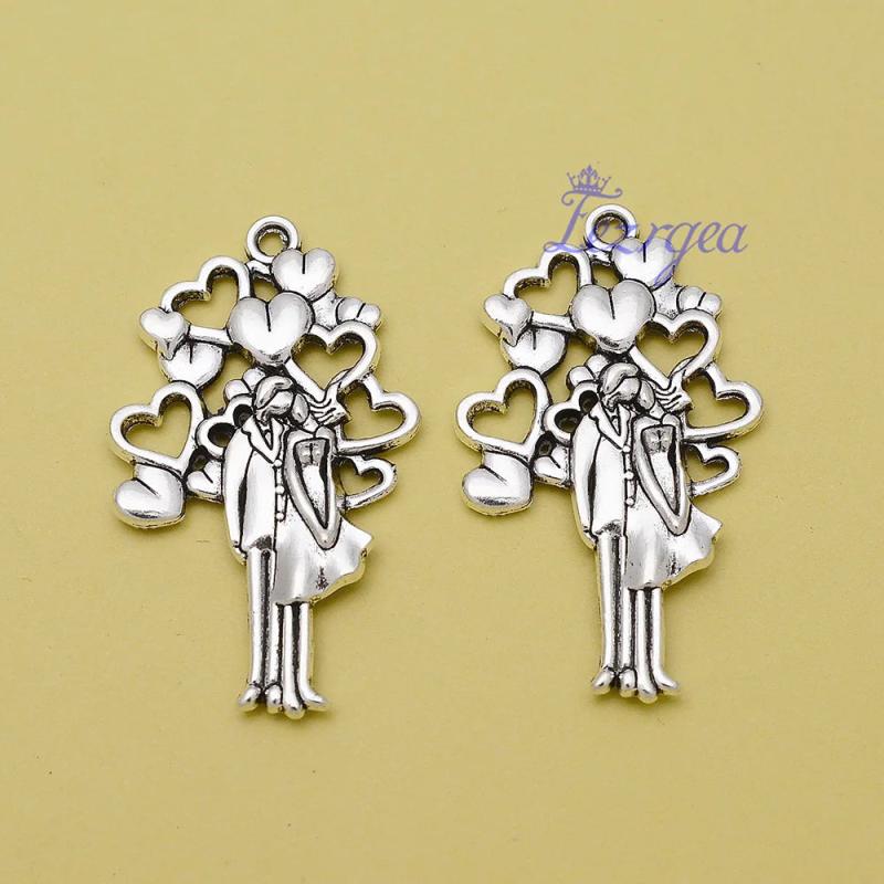 6pcs/Lots Antique Silver Wedding Heart Charms Pendant