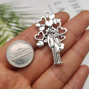 6pcs/Lots Antique Silver Wedding Heart Charms Pendant