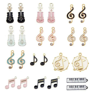 12PCS Enamel Charms Mixed Musical Instrument Note Guitar Pendant