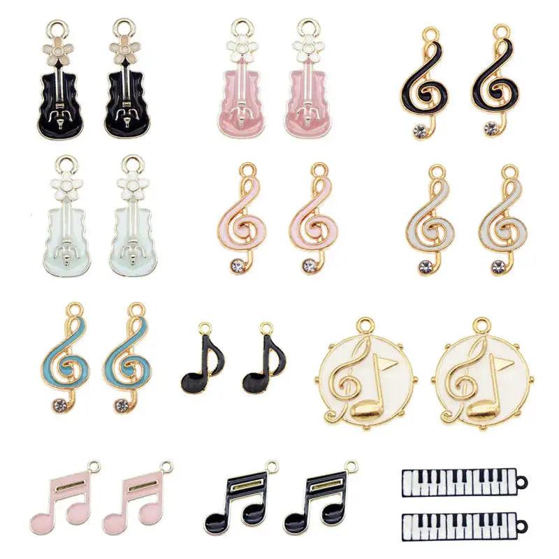 12PCS Enamel Charms Mixed Musical Instrument Note Guitar Pendant