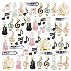 12PCS Enamel Charms Mixed Musical Instrument Note Guitar Pendant
