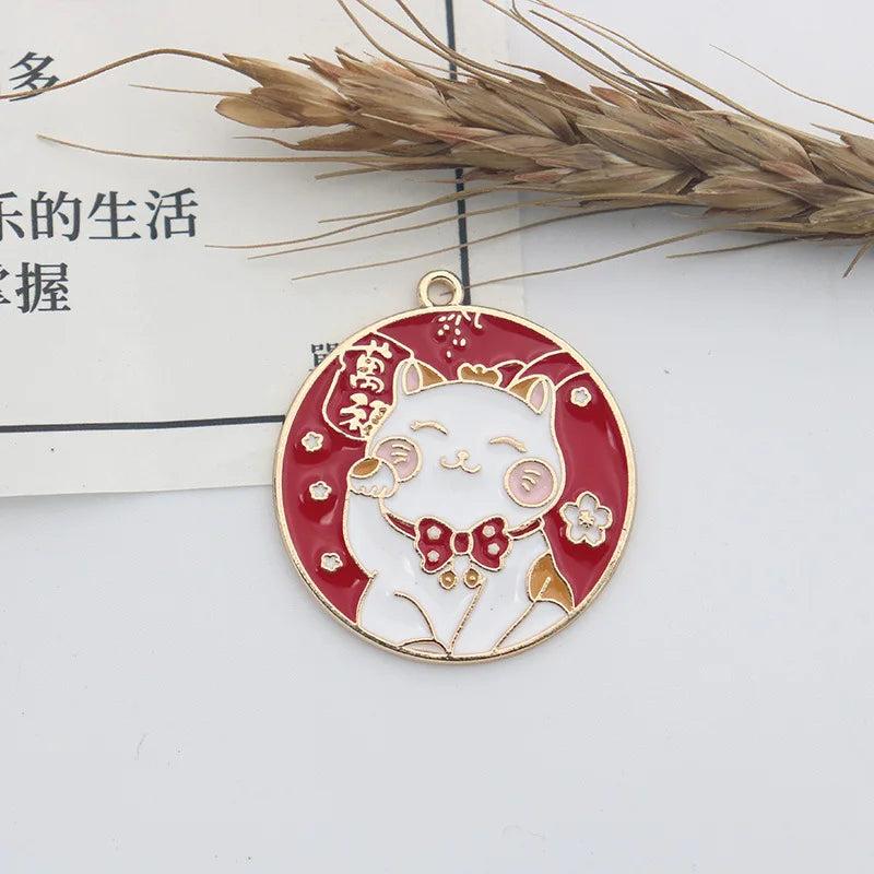 10pcs Chinese Fortune Wish Cat Good Luck Charms DIY Jewelry Making Pendant