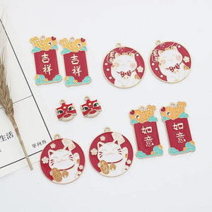 10pcs Chinese Fortune Wish Cat Good Luck Charms DIY Jewelry Making Pendant