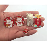 10pcs Chinese Fortune Wish Cat Good Luck Charms DIY Jewelry Making Pendant