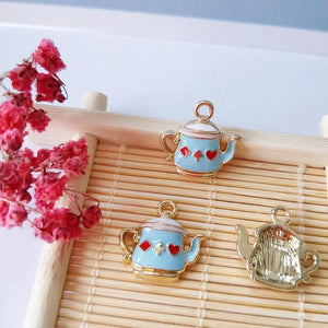 10pcs Enamel Tea Set Charms Pendants Oil Drop Teacup Teapot Metal Charms