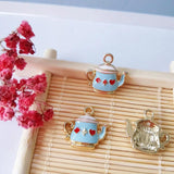 10pcs Enamel Tea Set Charms Pendants Oil Drop Teacup Teapot Metal Charms