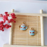 10pcs Enamel Tea Set Charms Pendants Oil Drop Teacup Teapot Metal Charms
