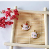 10pcs Enamel Tea Set Charms Pendants Oil Drop Teacup Teapot Metal Charms