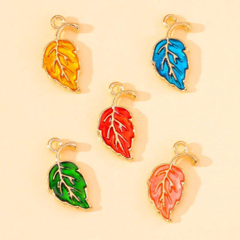 20Pcs Colorful Enamel Tree Leaf Charms Alloy Pendant DIY Jewelry Making 5Colors