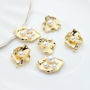 6PCS 3D Pearl Leaves Flowers Charms Pendant For DIY Earrings