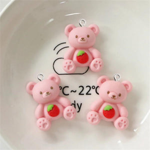 10Pcs Strawberry Bear Rabbit Pendant Accessory DIY Earring Necklace Resin Charms