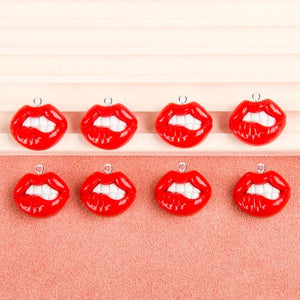 10pcs European Red Lip Resin Charms for Jewelry Making