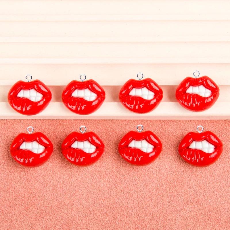 10pcs European Red Lip Resin Charms for Jewelry Making