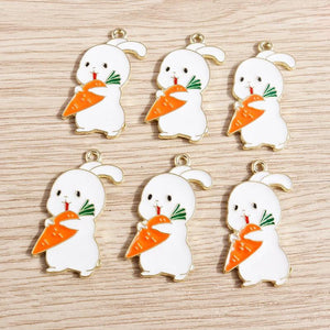 10pcs Enamel Rabbit Eating Carrot Charms for DIY Pendants Necklaces Keychain