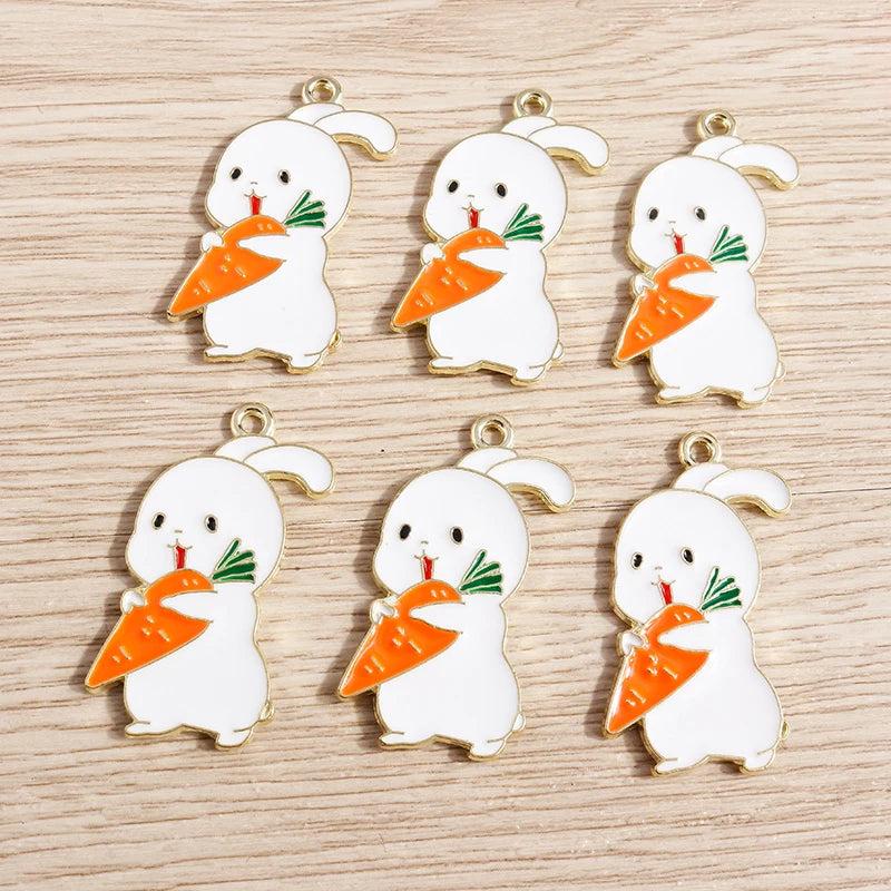 10pcs Enamel Rabbit Eating Carrot Charms for DIY Pendants Necklaces Keychain