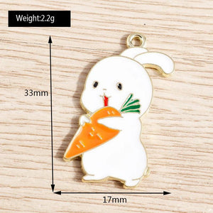 10pcs Enamel Rabbit Eating Carrot Charms for DIY Pendants Necklaces Keychain