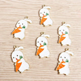 10pcs Enamel Rabbit Eating Carrot Charms for DIY Pendants Necklaces Keychain