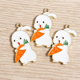 10pcs Enamel Rabbit Eating Carrot Charms for DIY Pendants Necklaces Keychain