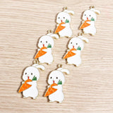 10pcs Enamel Rabbit Eating Carrot Charms for DIY Pendants Necklaces Keychain
