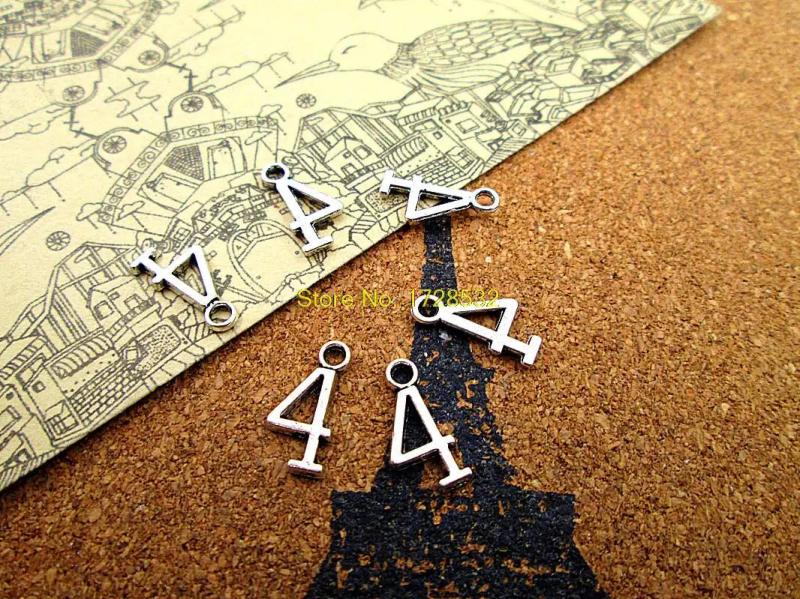 30pcs Tibetan Silver Number 4 Charms Pendants for Jewelry Making