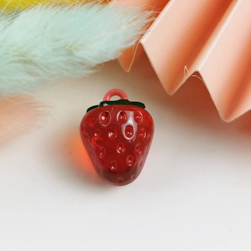 10Pcs Cherry Strawberry Resin Charms for DIY Earrings Bracelet