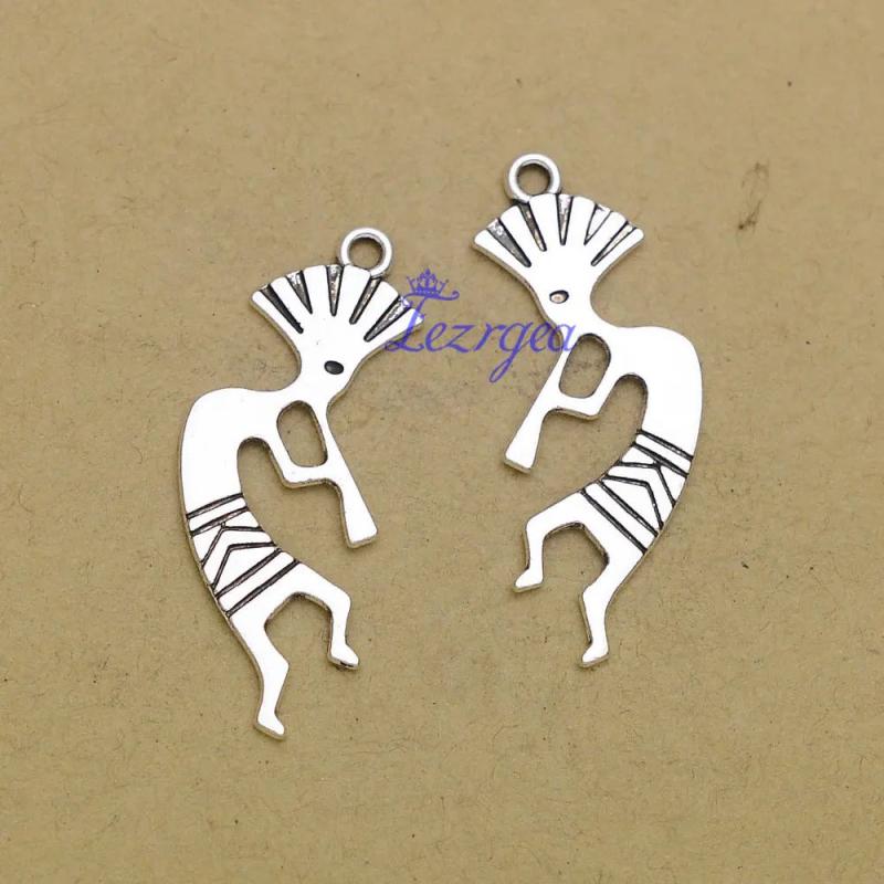 40pcs Antique Silver Kokopelli Pendant Charms 24x9mm DIY Jewelry Making Supplies