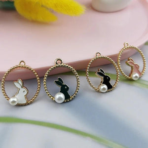 10pcs Alloy Enamel Rabbit Bunny Charms for DIY Jewelry Making