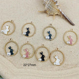 10pcs Alloy Enamel Rabbit Bunny Charms for DIY Jewelry Making