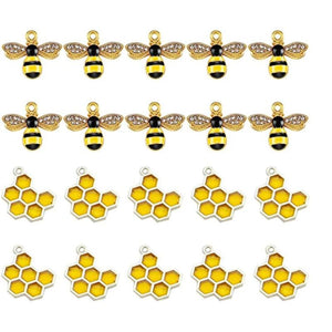 6Pcs Enamel Metal Bee Honeycomb Charms for Jewelry Making