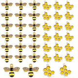 6Pcs Enamel Metal Bee Honeycomb Charms for Jewelry Making