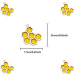 6Pcs Enamel Metal Bee Honeycomb Charms for Jewelry Making