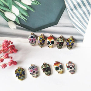 10pcs Colorful Skull Metal Charms for Earrings Calavera Pendants