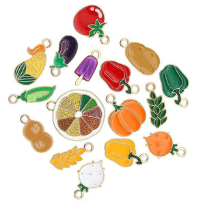 20pcs Fruit & Vegetable Enamel Charms for Earrings DIY Jewelry