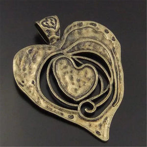 3pcs Love Heart Large Charms Necklace Pendant Antique Jewelry Findings