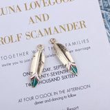 10pcs Feather Enamel Charms DIY Jewelry Golden Leaves Drop Oil Alloy