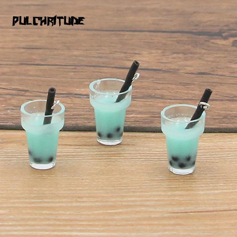 10Pcs 3D Pearl Milk Tea Cup Pendants Box Resin Charms for DIY Jewelry Craft