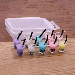 10Pcs 3D Pearl Milk Tea Cup Pendants Box Resin Charms for DIY Jewelry Craft