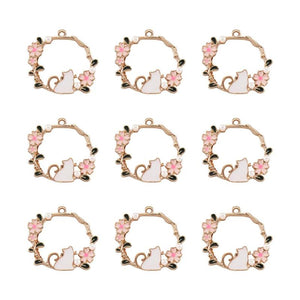 5 pcs Cat Flower Charms for Earring Bracelet DIY Jewelry Making
