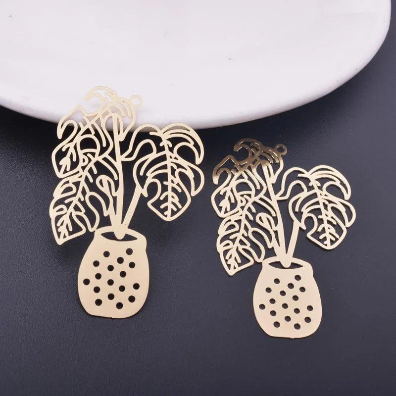 6pcs 48*32mm Silver Potted Plants Charms for DIY Earrings Pendant