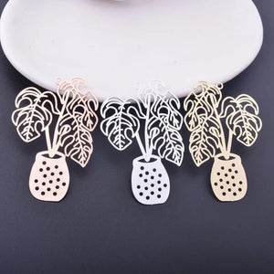 6pcs 48*32mm Silver Potted Plants Charms for DIY Earrings Pendant